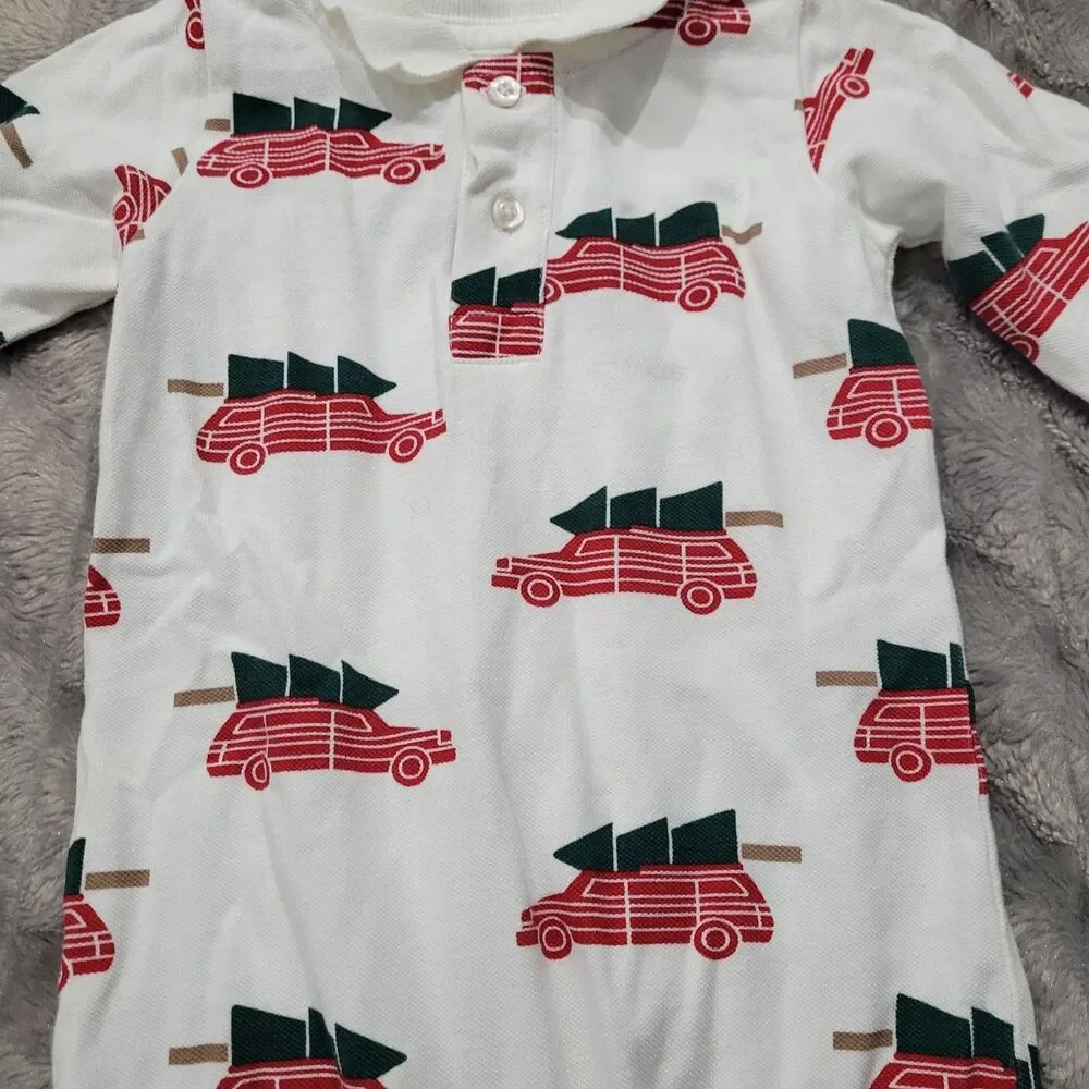Monica + Andy Baby Boys 12-18 Months Footless Polo Sleeper Christmas Tree Car